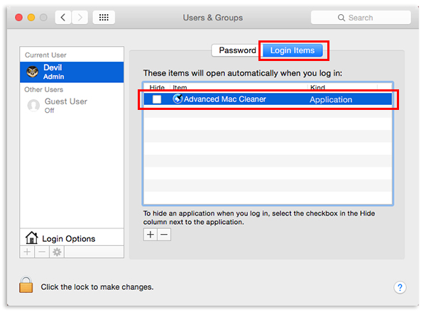 Eliminate Advanced Mac Cleaner from login items list