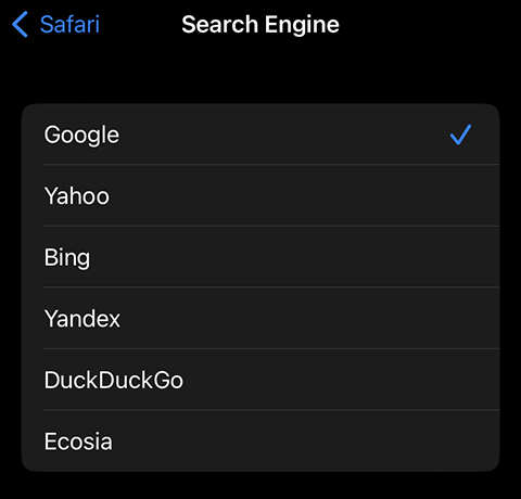 Changing the search engine on iPhone